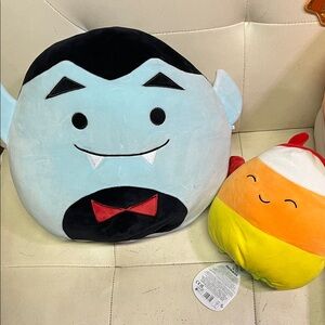 Squishmallow Drake the vampire and Keir and Carah flip-a-mallow